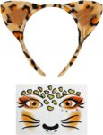 1 Hair Band And 1 Face Sticker, Leopard Ear Shape Headdress, Masquerade Party Props, Suitable For Theme Party Dress Up.