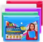 10 A4 / Foolscap Bright Transparent Popper Wallet/Paper Wallets – Assorted Colours