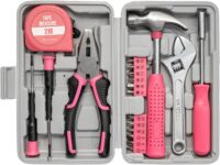 11PCS Household Hand Tools Kit DIY Hand Tool Toolbox Set with Storage Case Including Daily Repair Small Tool for Home Use (Red)