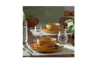 12 Piece Stoneware Dinner Set – Mustard