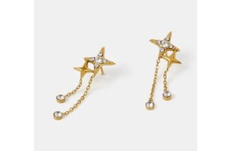 14ct Gold-Plated Sparkle Star Chain Earrings