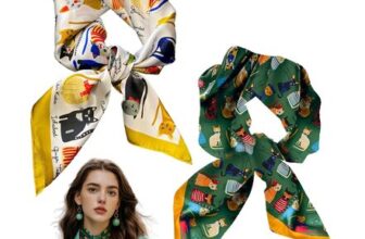 2-Pack Cat Print Silk Square Scarves, 27.5-in Neck Bandanas