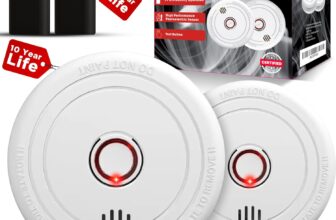 2 Pack Smoke Alarms for Home 10-Year Life Fire Alarms with 5-Year Replaceable Battery, EN14604 Certified Photoelectric Smoke Detector with Silence Button, LED Light, for Kitchen, Caravan, Office