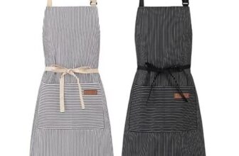 2-Pack Unisex Kitchen Aprons with Pocket, Black/Green