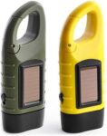 2-Pack Wind Up Torch, LED Flashlight with Solar Power and Hand Crank, Super Bright Emergency Light with Carabiner Hook, Portable Rechargeable Torch for Camping, Hiking, Outdoor Survival Gear