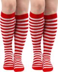 2 Pairs Red Socks Striped Socks for Women Striped Knee High Long Opaque Hosiery Sport Casual Tube Hosiery
