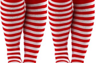 2 Pairs Red Socks Striped Socks for Women Striped Knee High Long Opaque Hosiery Sport Casual Tube Hosiery