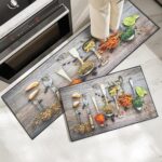 2 Pieces Non-Slip Kitchen Mat and Rug Set, Washable Hallway Runner, for Dining Room, Entryway and Door, 43×75 43×120 cm