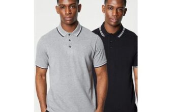 2 Pk Pure Cotton Tipped Polo Shirts Black/Grey