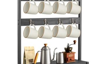 2-Tier Mug Tree with Storage Base, 16-Hook Organizer, Black