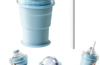 2 in 1 Collapsible Silicone Ice Ball Maker Cup, Foldable Ice Hockey Cup 6cm Large Sphere IceCubes Tray with Straw for Home Office