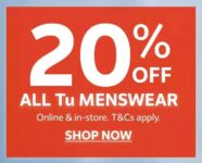 20% off All Tu Menswear – Inc Sale items – Mens Clothing, Footwear & Accessories Free C&C