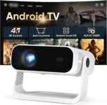 2026 New Smart Projector Built-in Apps, Android 14, Native 1080P 4K Supported WiFi 6 Bluetooth 5.2, 20000 Lumens, Low Fan Noise (30dB), Home Cinema Projector for iOS/Switch /PS5