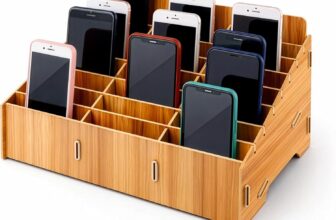 24-Slot Wooden Cell Phone Storage Box Desktop Organizer for Office, Classroom, and Conference Room, Multi-Compartment Mobile Phone Holder