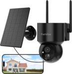 2K Solar Security Cameras Wireless Outdoor, 360PTZ Battery Powered Cameras for Home Security, 2.4G WiFi Outdoor Camera with Color Night Vision, IP66 Waterproof, Motion Sensor Alarm, Black