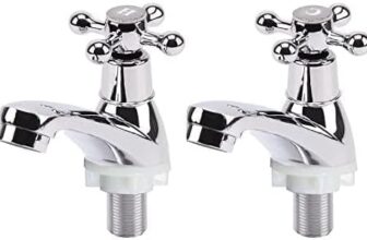 2PCS Bathroom Sink Taps 1/4 Basin Taps Hot and Cold Bathroom Sink Tap Traditional Chrome Brass Polished Cross Lever Wash Basin Tap