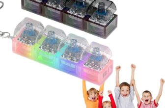 2Pcs Keyboard Fidget Toy, 4 Button Fidget Keyboard Keychain with Lights Clicky Fidgets Toy Portable Fidgets Keyboard 4 Buttons with Keychain for Adults Kids