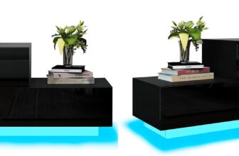 2Pcs Modern Bedside Table High Gloss Front Chest of 2 Drawers Push-to-Open Wooden Nightstand Unit with RGB LED Light for Bedroom Living Room Furniture 70x35x38cm