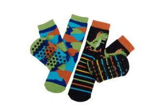 3-5 TOTES2pk Original Younger Kids Dino Slipper Socks – Multi