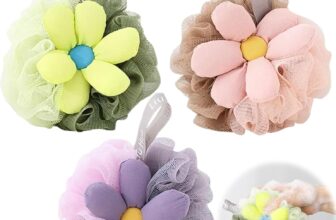 3 PCS Bath Sponge Kids, Soft Cute Fruits Shower Sponge, Strawberry, Avocado, and Pineapple Three Shapes, Mesh Pouf Exfoliation Body Puffs Exfoliate Pouf, Shower Washing Exfoliating for Kid (Flower)