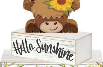 3 PCS Highland Cow Ornaments, Wooden Home Ornaments with 2 Inscribed Stakes and 1 Plaque, Living Room Decorative Accessories with Box, Highland Cow Decor for Enthusiasts, Figurines for Living Room