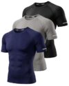3 Pack Mens Compression Gym T-Shirts Quick Dry Fit, Breathable Moisture Wicking Short Sleeve Tops. M-XL