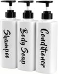 3 Pack Shower Gel Dispenser Shampoo and Conditioner Bottles with Pump, Bathroom Shower Soap dispenser set Refillable 500ml 17 fl.oz for Hotel Home Kitchen Travel Body Wash, Lotion, White
