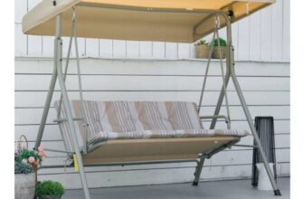 3 Person Porch Swing Chair Outdoor Lounge Bench Canopy Light Brown