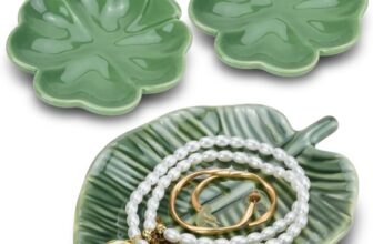 3 Pieces Ceramic Leaf Trinket Dish, Decorative Jewelry Tray Plate, Small Ring Bowl Holder for Rings Earrings Jewellery Necklace Keys, Gifts for Women Her Mum, Birthday Christmas(Green)
