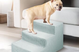 3 Step Dog Steps for Bed Pet Steps with Detachable Cover Non Slip Bottom Pet Stairs for Indoor Sofa Couch Bed (Gray, M, 3)