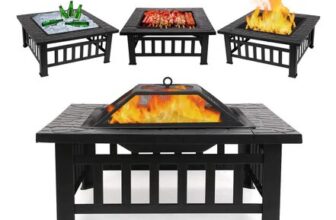 3-in-1 Outdoor Fire Pit Table with BBQ Grill, Ice Bucket & Spark Screen