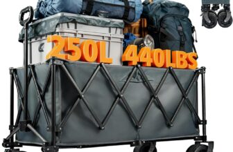 300L Folding Garden Trolley on Wheels, Heavy Duty Folding Garden Cart with Adjustable Handle, Utility Wagon for Camping, Beach, Picnic, Shopping & Outdoor Transport (Grey)