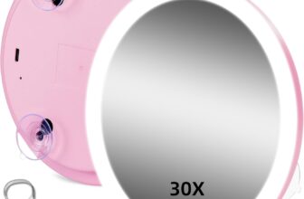 30X Magnifying Mirror with Light, 30X Magnified Mirror with 3 Color Lights and Adjustable Brightness, 6inch Travel High Magnification with 3 Suction Cups Easy Mounting – Includes Tweezers & Scissors
