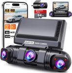 360 Dash Cam Front and Rear,4 Channel 2K Dash Cams for Cars,2K1080P3 Car Camera, Built-in Wi-Fi & APP, G-Sensor, 8 IR Lamps Night Vision, 64GB SD Card