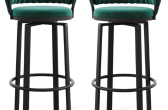 360 Swivel Height Bar Stools Set of 1/2/3/4, Open-back Velvet Barstools with Woven Back and Gold/Black Footrest, Dining Chairs for Kitchen Island Pub,Green Black Leg,2 PCS