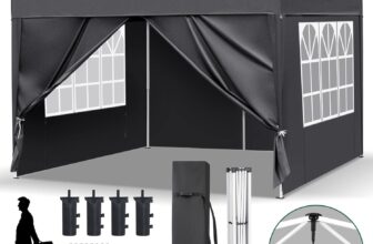 3m x 3m Ez Pop Up Gazebo with 4 SideWalls, 4 Sandbags & 1 Wheeled Storage Bag, Outdoor Canopy Tent Portable One-Button Locking System Canopy for Commercial Events, Party, BBQ, Camping, Grey