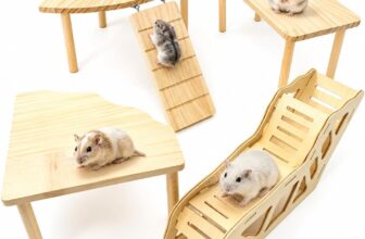 4 PCS Hamster Platform, Natural Wooden Hamster Game Platform with Ladder Tunnel Shelter, Small Animal Climbing Rest Area, Hamster Cage Accessories for Syrian Dwarf,Gerbils, Mice