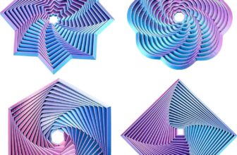 4-Pack Gradient Fractal Fidget Toy for Adults and Kids,3D Printed Hexagon Sensory Toys for Stress Relief, Spiral Visual Fidgets for Anxiety, Silent Office Desk Toys for Focus (Red Blue)