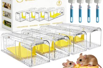 4 Pack Humane Mouse Traps, Live Catch and Release Reusable for Indoor and Outdoor, Easy Setup Rodent Trap for Home and Garden,Pet-Friendly Design with Cleaning Brush