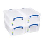 4 Pack Really Useful Box 9 Litre Plastic Storage Box Clear