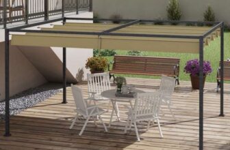 4 x 3m Metal Pergola Gazebo Patio Sun Shelter Retractable Canopy Cream White – With code Aosom UK