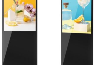 43 Inch Digital Display Screen, 4K UHD Touch Screen Kiosk with Auto Media Player, LCD Digital Signage Display Totem, Interactive Floor Standing Signage for Advertising & Retail Store