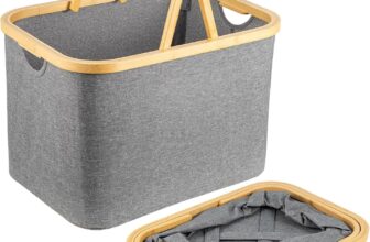 43L Grey Bamboo Foldable Laundry Basket with Handle.,Multi-Functional Laundry Basket Saves Space For Use in the laundry room. It can store toys, Blankets, and Clothes