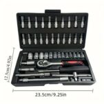 46Pcs Metric Socket 1/4 HSS Drive Ratchet Bit Set Wrench Torx Hex Tool Kit Case