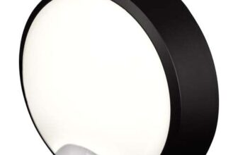 4lite Pylus Outdoor Round Wall Light (Black) 1100lm Motion Sensor Bulkhead IP54 LED Integrated Exterior Light – 4L2/3214/PIR