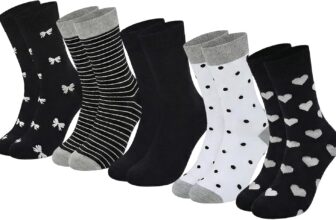 5 Pack Womens Socks Cotton Gentle Grip Crew Soft Top Ladies Socks Patterned Stripes and Spotts
