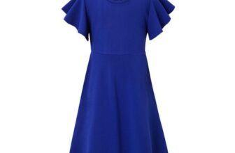 50s Vintage Party Dress Girls Polka Dots Flutter Sleeve Skater Dress