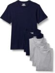 6 Pack Amazon Essentials Mens Slim-Fit Cotton Crew Neck Vests, Size Large – Medium Grey Heather/Navy Short Sleeve (Prime Exclusive)