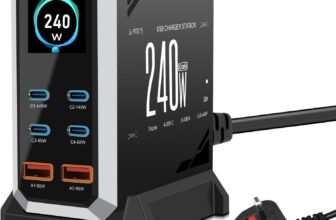 6 in 1 & 240W USB C Charging Station Hub GaN III Multi Port USB Fast Charger Block (4 USBC & 2 USBA), Black Power Dock Compatible with MacBook, iPhone, iPad, Galaxy S24/S23 etc