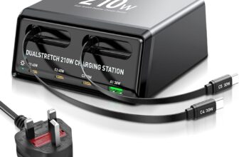 6 in 1 USB C Fast Charger, 210W USB Charging Station Hub (2xUSB-C Cable 3xUSBC 1xUSBA), MultiPort Laptop Charger Block Compatible with MacBook Pro/Air, i-Pad, iPh0ne, Galaxy S25 usw